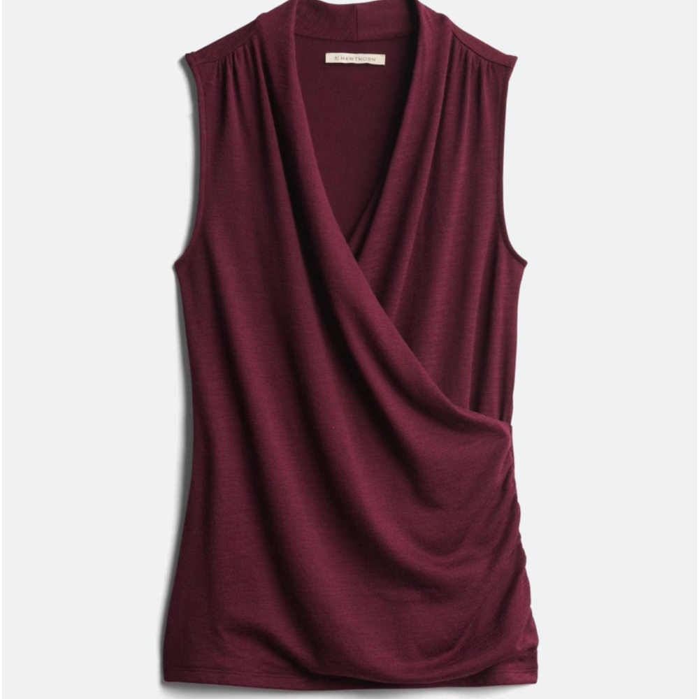 41 Hawthorn Benni wrap front ruched knit top in burgundy size XL